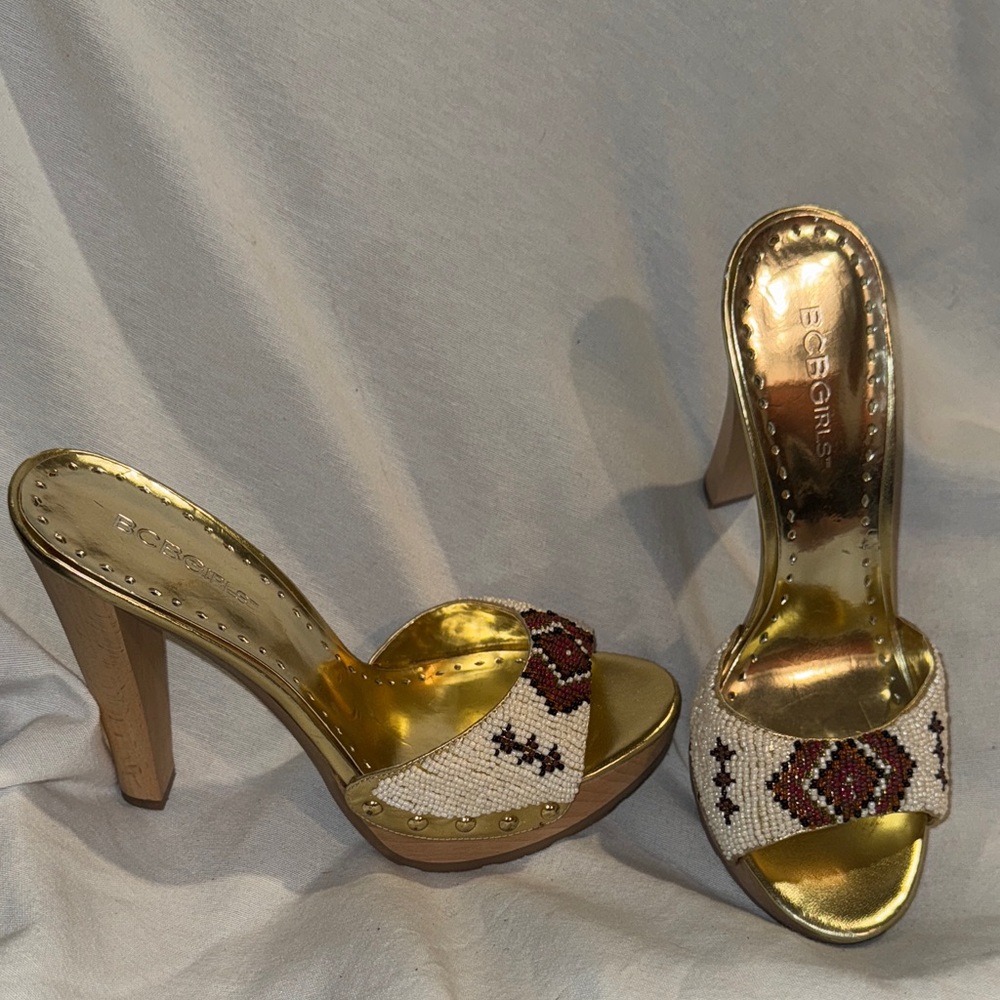 BCBGirls Beaded Gold and Cream Heels